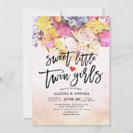Chic Flowers Baby Shower Sweet Little Twin Girls Inbjudningar