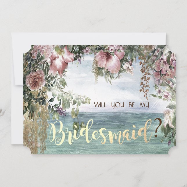 Chic Flowers Ocean Bridesmaid Card Inbjudningar (Framsida)