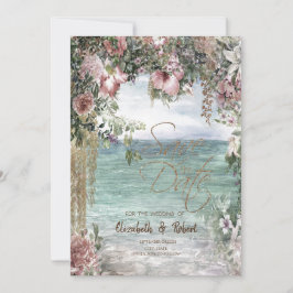 Chic Flowers Ocean Date Card Spara Datumet