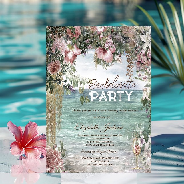 Chic Flowers Ocean Glass Bachelorette Inbjudningar (Skapare uppladdad)