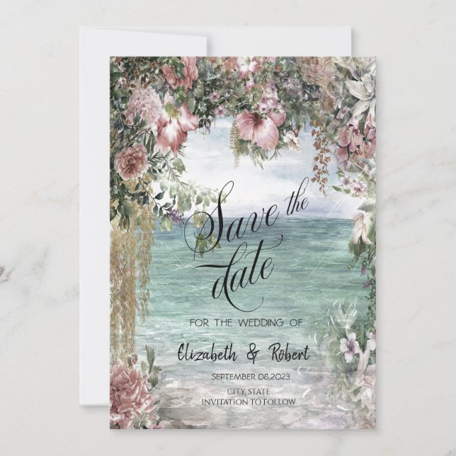 Chic Flowers Ocean Save Date Spara Datumet (Framsida)