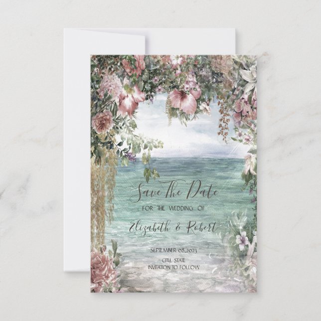 Chic Flowers Ocean Save Date Spara Datumet (Framsida)