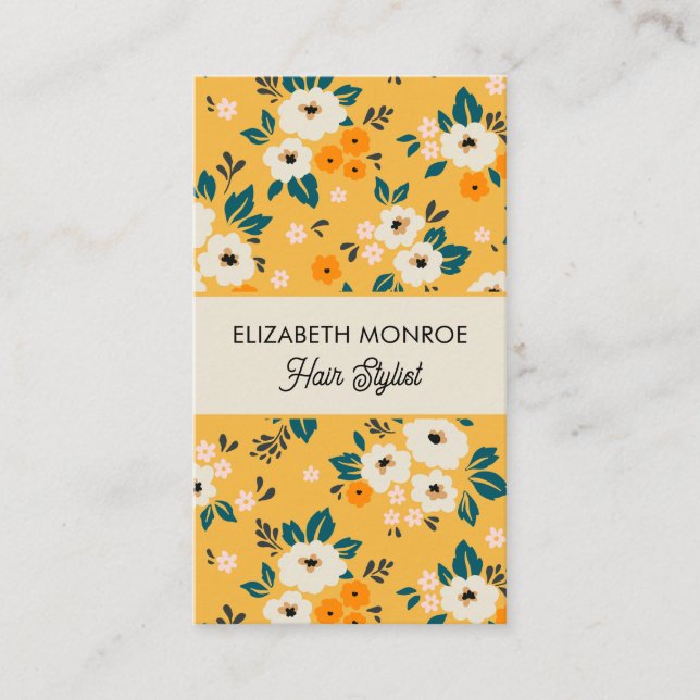 Chic Flowers on Guld Salon Hair Stylist Makeup Tidsbeställning Kort (Framsida)