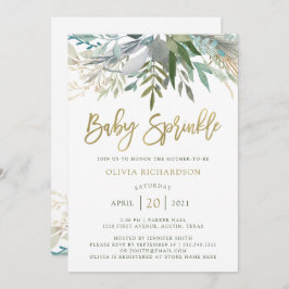 Chic Foliage| Baby Sprinkle med Faux Guld Script Inbjudningar
