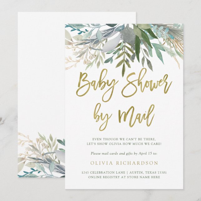 Chic Foliage| Babyvisningsprogram efter Post Guld- Inbjudningar (Fram/baksida)