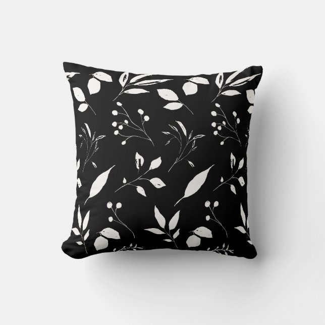 Chic Foliage Black and White Kudde (Framsida)