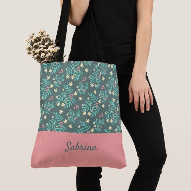 Chic Foliage Monogrammed Tote Bag Tygkasse (Närbild)