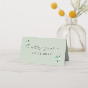 Chic Foliage Pastel Grönt Personligt bröllp Placeringskort