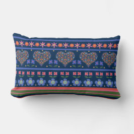 Chic Folk Art Blommigt Hearts Gräns Lumbar Pillow Lumbarkudde