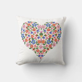 Chic Folk Art Stil Blommigt Heart on White Kudde