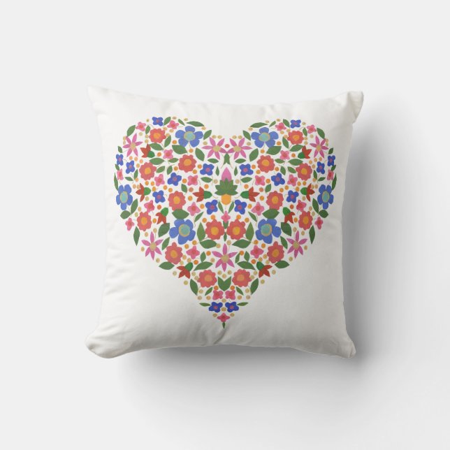Chic Folk Art Stil Blommigt Heart on White Kudde (Framsida)