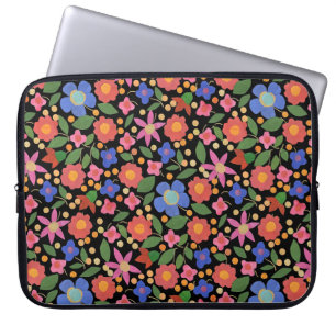 Chic Folk Art Stil Blommigt på Black Laptop sleeve