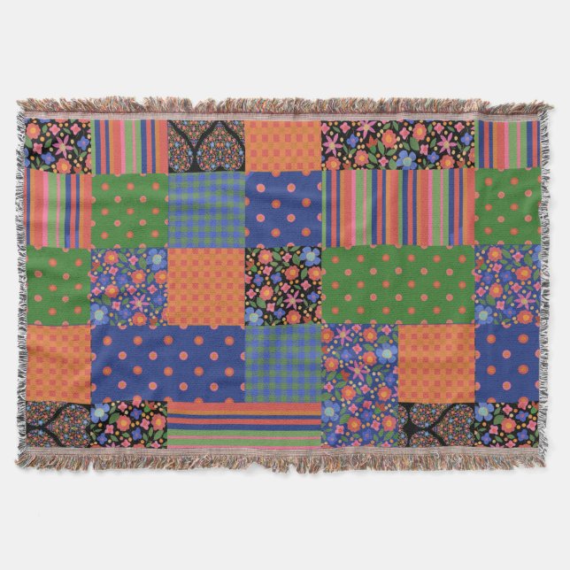 Chic Folk Art Stil Faux Patchwork Throw Blanket Mysfilt (Framsidan)