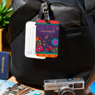 Chic Folk Blommigt Colorful Namn Inspiritivity Lug Bagagebricka
