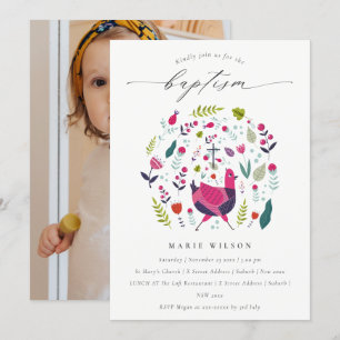 Chic Folk Farm Blommigt Birdie Photo Baptism Inbju Tack Kort