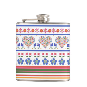 Chic FolkArt Blommigt Hearts Gräns: Hip Flask Fickplunta