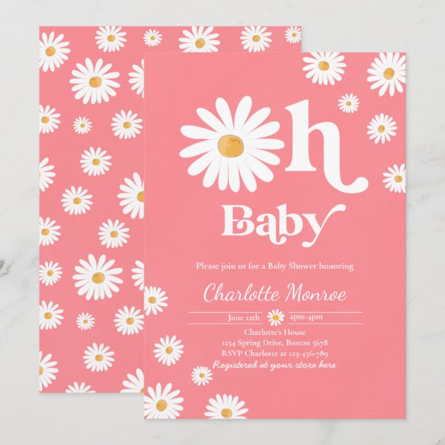 Chic för babyskor för daisy Bohemian Blommigt  Bab Inbjudningar (Fram/baksida)