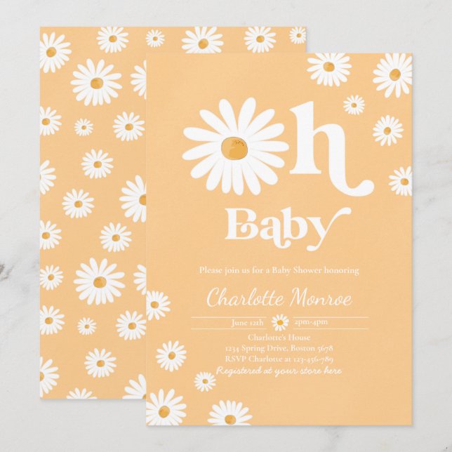 Chic för babyskor för daisy Bohemian Blommigt  Bab Inbjudningar (Fram/baksida)