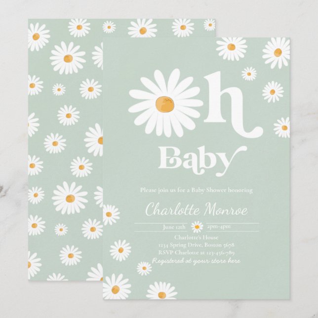 Chic för babyskor för daisy Bohemian Blommigt  Bab Inbjudningar (Fram/baksida)