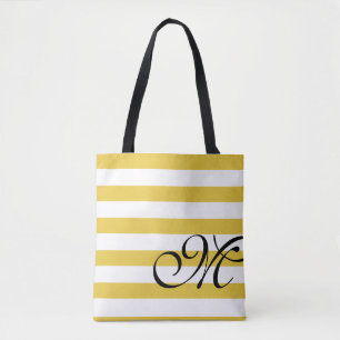 Chic för Beach Gult & White Rand Monogram Tygkasse