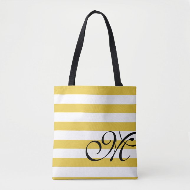 Chic för Beach Gult & White Rand Monogram Tygkasse (Framsida)