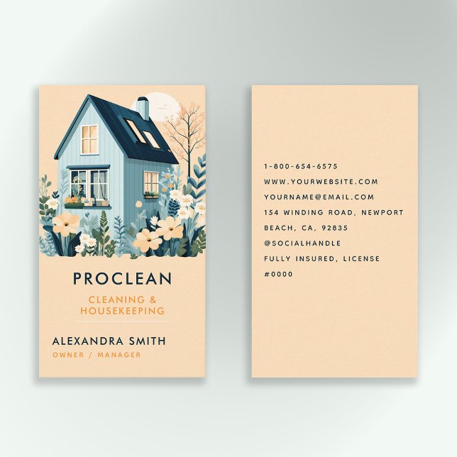Chic för Blommigt av Gult för städning  Visitkort (cleaning housekeeper janitorial business card scandi scandinavian elegant modern chic simple minimal)