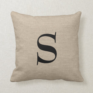 Chic för burlap för Monogramfauxlinnet sticker u Kudde