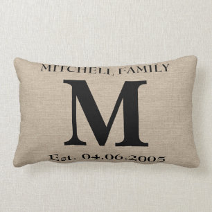 Chic för burlap för Monogramfauxlinnet sticker u Lumbarkudde