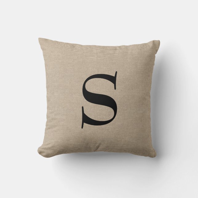Chic för burlap för Monogramfauxlinnet sticker ut Kudde (Framsida)