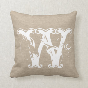 Chic för burlap för Monogramfauxlinnet sticker ut Kudde