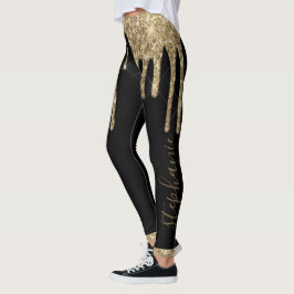 chic för dropp-glitter i svart guld leggings