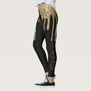 chic för dropp-glitter i svart guld leggings