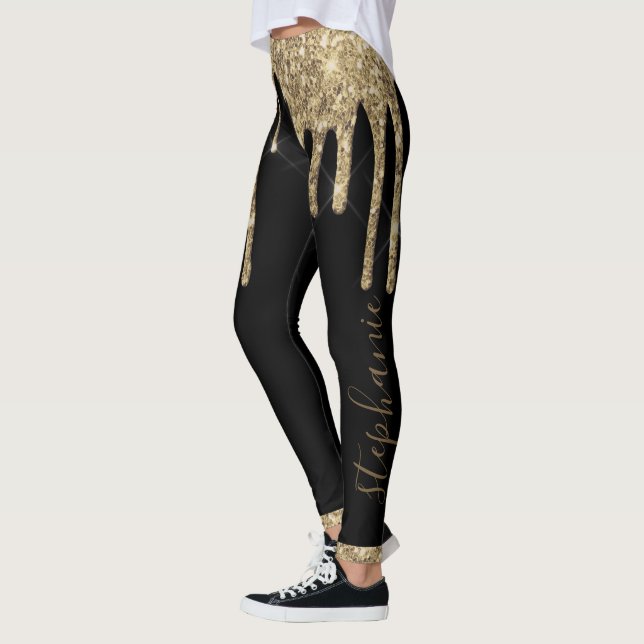 chic för dropp-glitter i svart guld leggings (Vänster)
