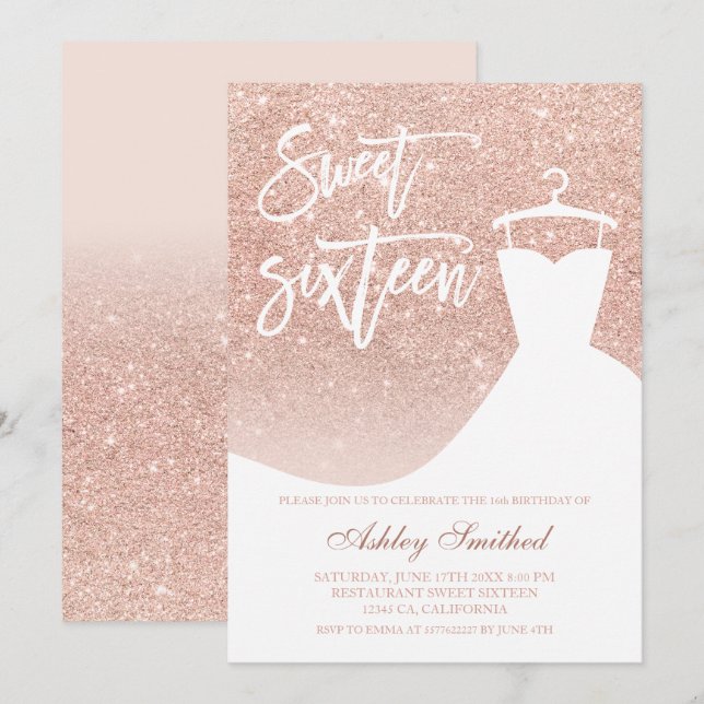 chic för elegant glitter i ro, Sverige 16 Inbjudningar (Fram/baksida)