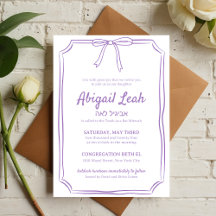 Chic för enkel Elegant Bow Design Lila Bat mitzvah