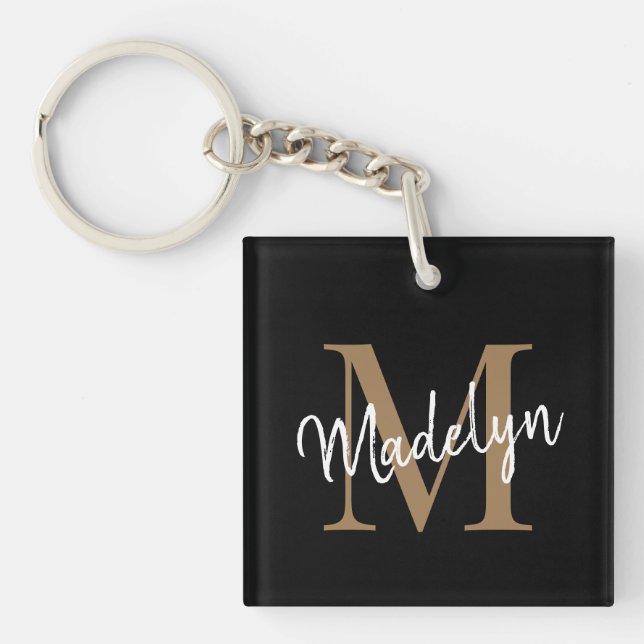 Chic för Girly Black Guld Monogram Namn Elegant- (Framsidan)