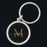 Chic för Girly Black Guld Monogram Namn Elegant- Rund Silverfärgad Nyckelring<br><div class="desc">Enkel svart,  svart,  Guld-monogram Elegant Chic Modern Namn-inledande nyckelkedja för skript</div>