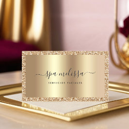 Chic för Guld-Glitter-skript i Luxury Champagne Visitkort