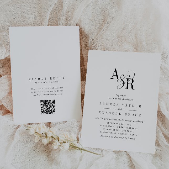 CHIC för klassisk Elegant enligt ANDREA QR-kod Uni Inbjudningar (ANDREA QR Code Classic Elegant Chic Unique Wedding Invitation)