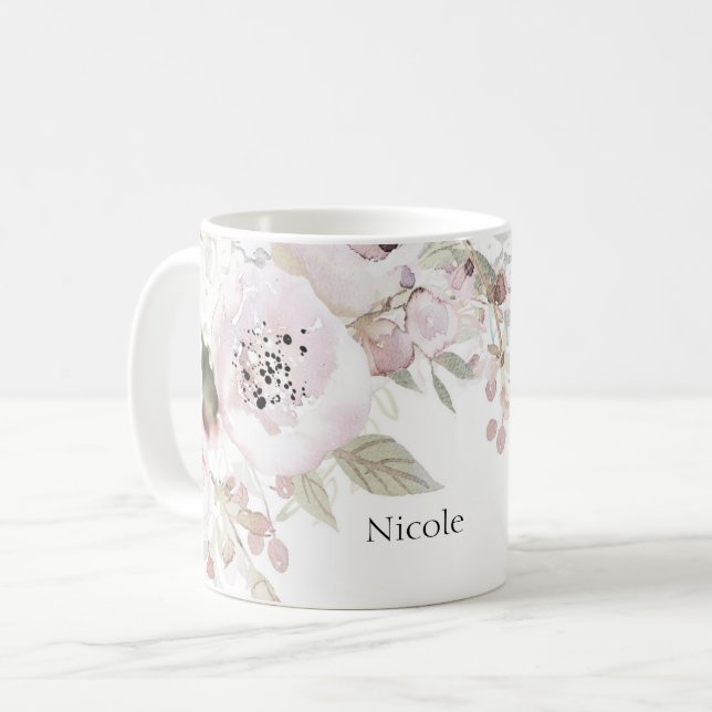 Chic för mjuk Rosa Elegant Blommigt  Kaffemugg (Framsida vänster)