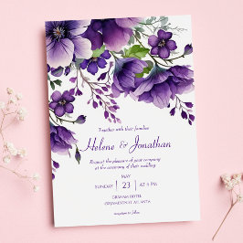 Chic för modern Elegant Blommigt Lila Boho Bröllop Inbjudningar