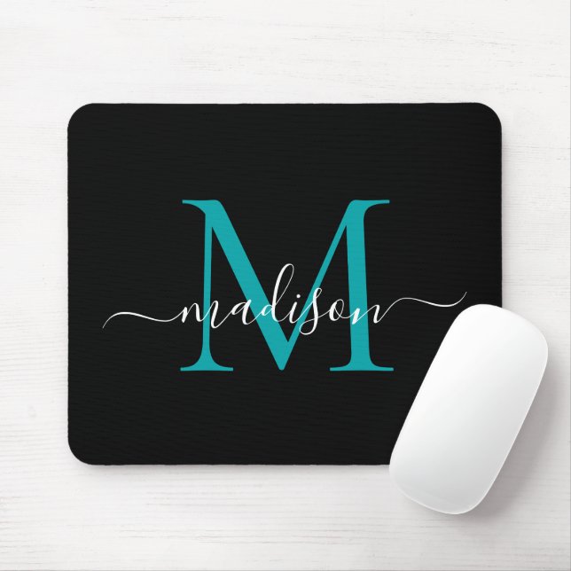 Chic för modern svartmålad Grönt i Monogram, Girly Musmatta (Med mus)