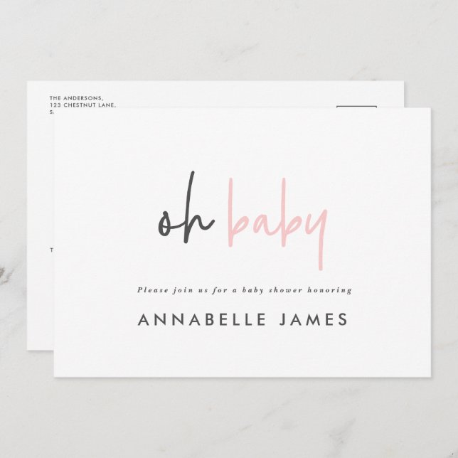 Chic för modern typografi av rosa contemporary inbjudningar (Fram/baksida)