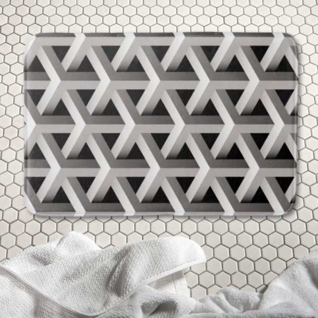 chic för optisk illusion, svart grått, geometrisk  badrumsmatta (optical illusion chic black grey geometric pattern bath mat)