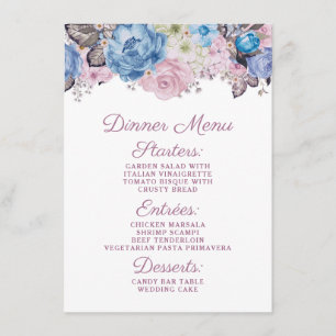 Chic för Parisian Charm Blue & Rosa Blommigt Meny