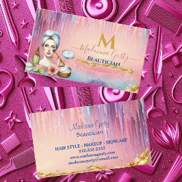 Chic för Pastel Rosa Guld Monogram Beautician Visitkort