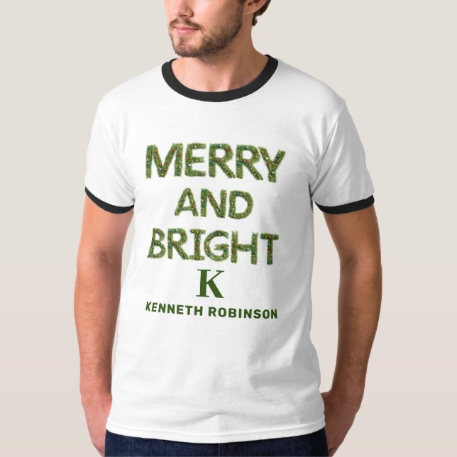 Chic för Personlig av Merry och Bright Monogram Ma T Shirt (Framsida)