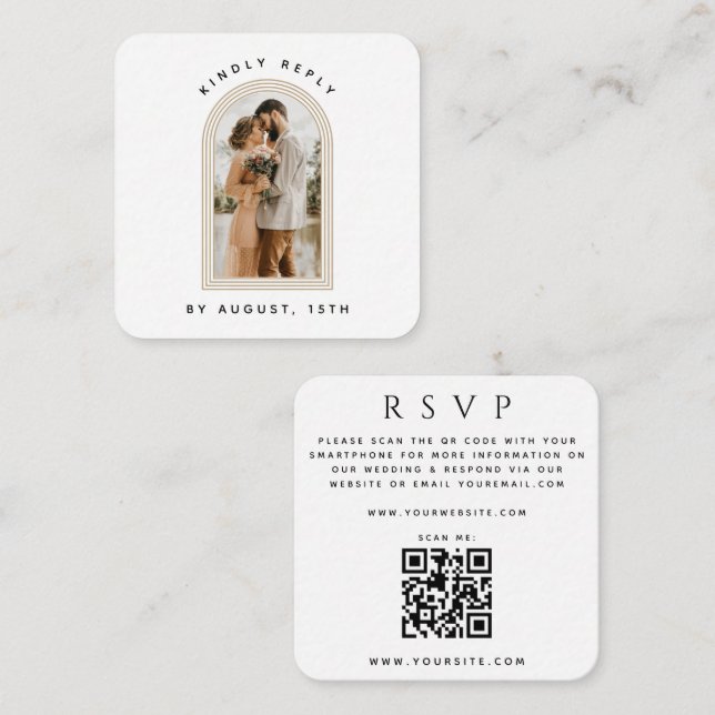 Chic för QR-Online för trippelbågsfoto, Bröllop OS Tilläggskort (Fram/baksida)