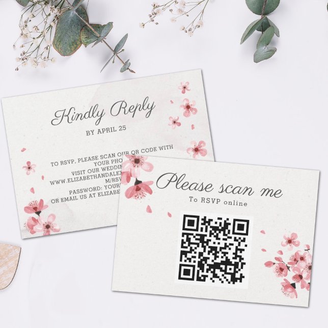 Chic för QR Rosa-körsbärsblommar, bröllop OSA Kort (Skapare uppladdad)