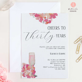 Chic för Rosa av Petals och Prosecco 30års födelse Inbjudningar